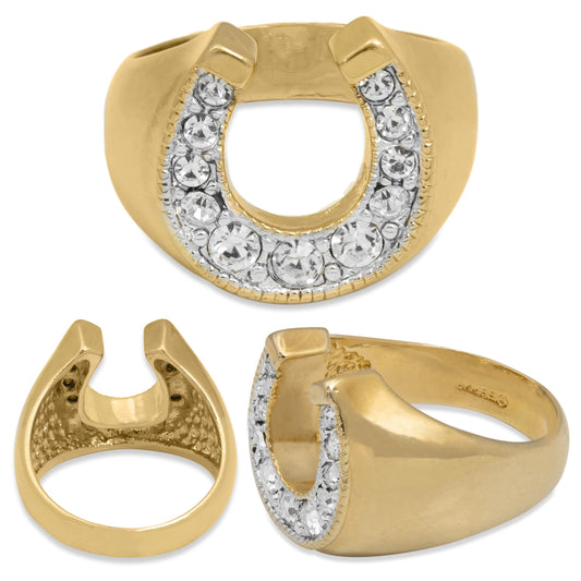Men's Vintage Ring Equestrian Ring Horseshoe with Austrian Crystals Handcrafted 18k Gold Men Antique Jewelry R6005
