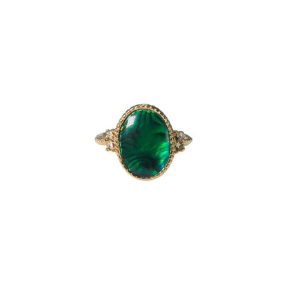 Vintage Art Deco Ring - Genuine Green Abalone Shell with Austrian Crystals, 18k Gold Electroplated jewelry image 1
