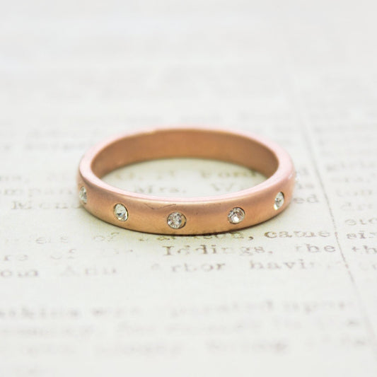 Antique Vintage Ring 1980s Brushed Rose Gold Stacking Band Ring Swarovski Crystals #R3888 - Limited Stock - Never Worn