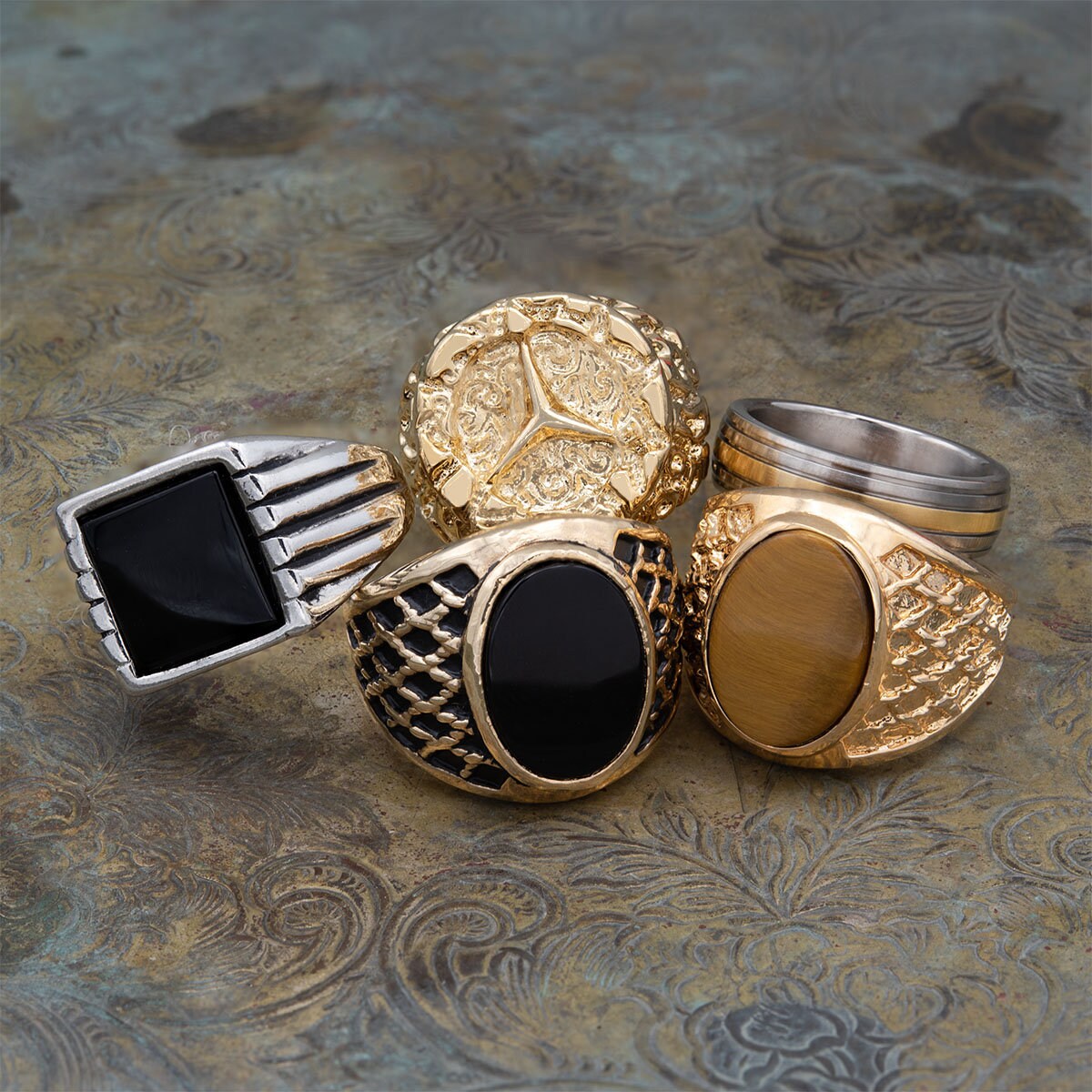 FIVE FOR ONE - Surprise Mix of 5 Vintage Ring Antique Rings Stack For Men - Made in America Menset-5