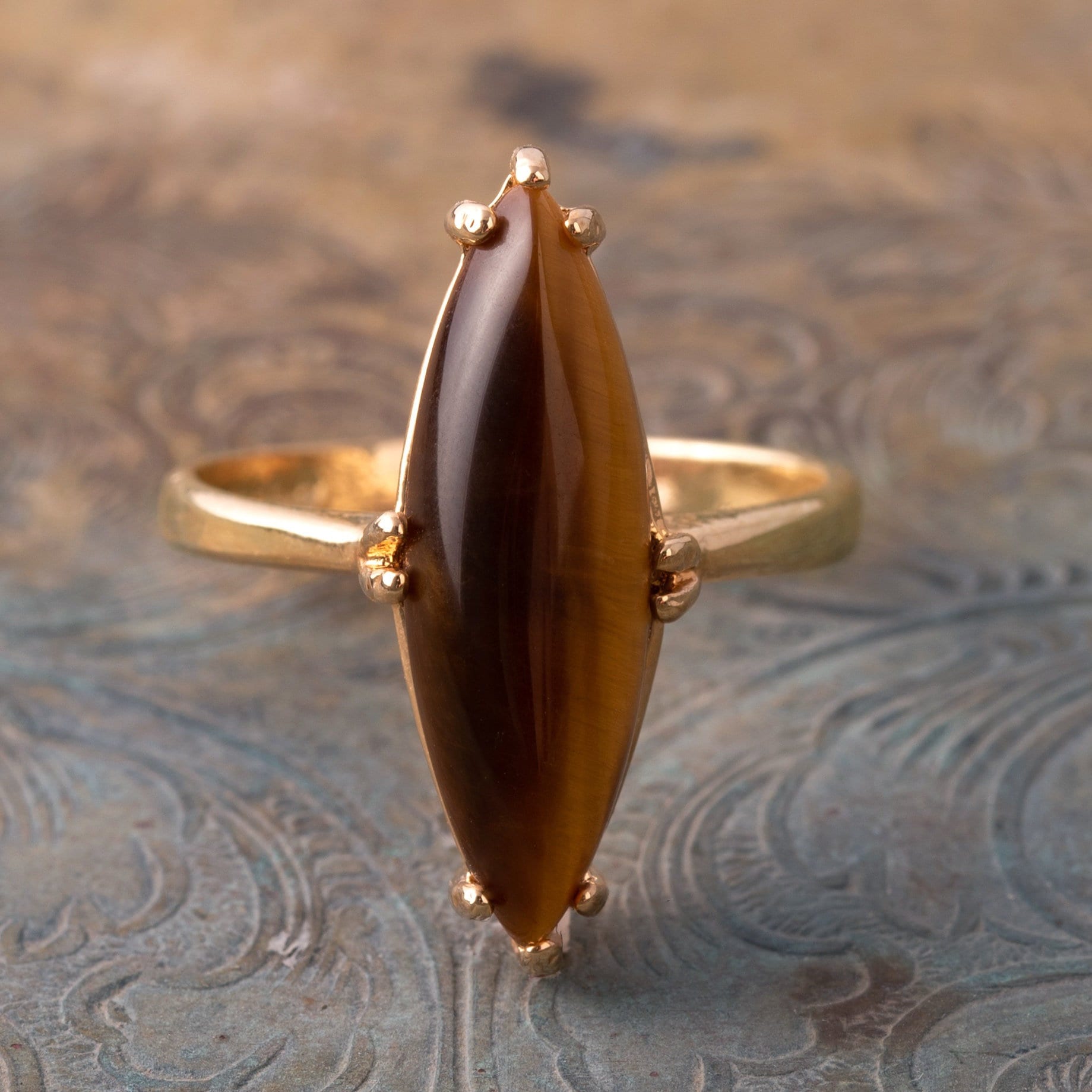 Women's Vintage Rings Genuine Tiger Eye Antique Ring 18k Gold #R1019 Antique Woman Jewelry - Limited Stock - Never Worn