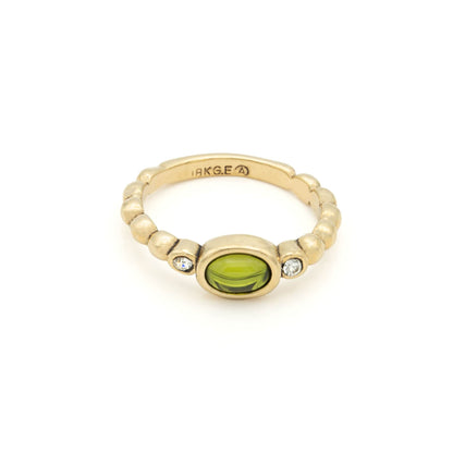 Vintage Ring Peridot Cabochon and Clear Crystal 18kt Gold Antique Womans Ring R2683 - Limited Stock - Never Worn
