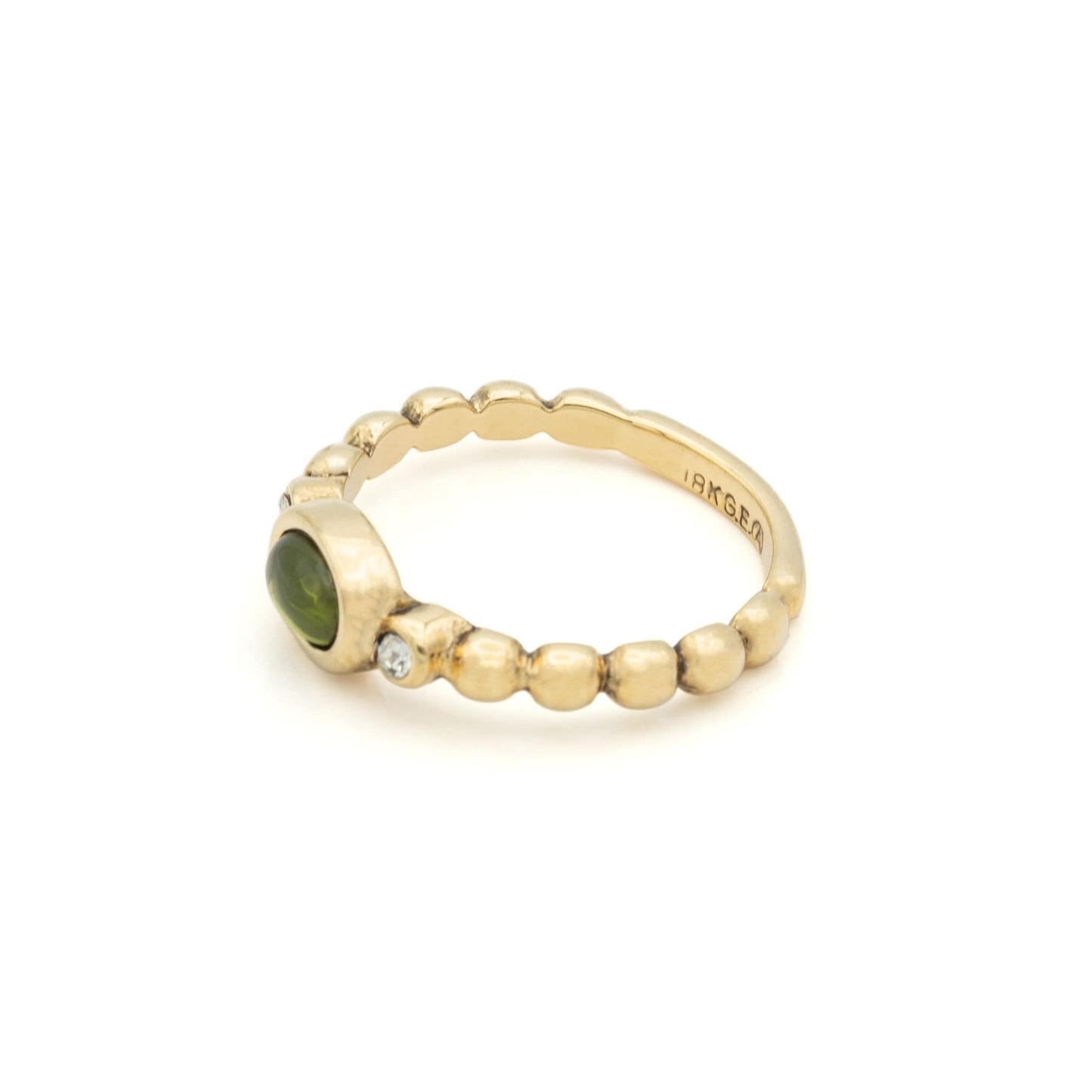 Vintage Ring Peridot Cabochon and Clear Crystal 18kt Gold Antique Womans Ring R2683 - Limited Stock - Never Worn