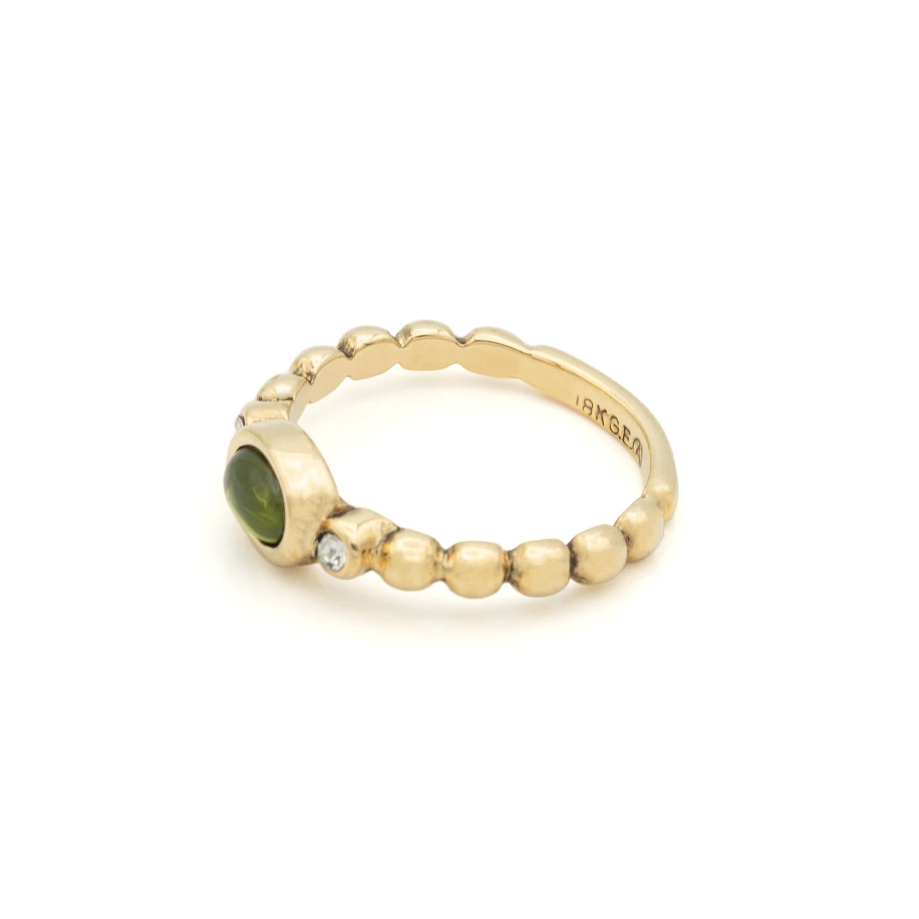Vintage Ring Peridot Cabochon and Clear Crystal 18kt Gold Antique Womans Ring R2683 - Limited Stock - Never Worn