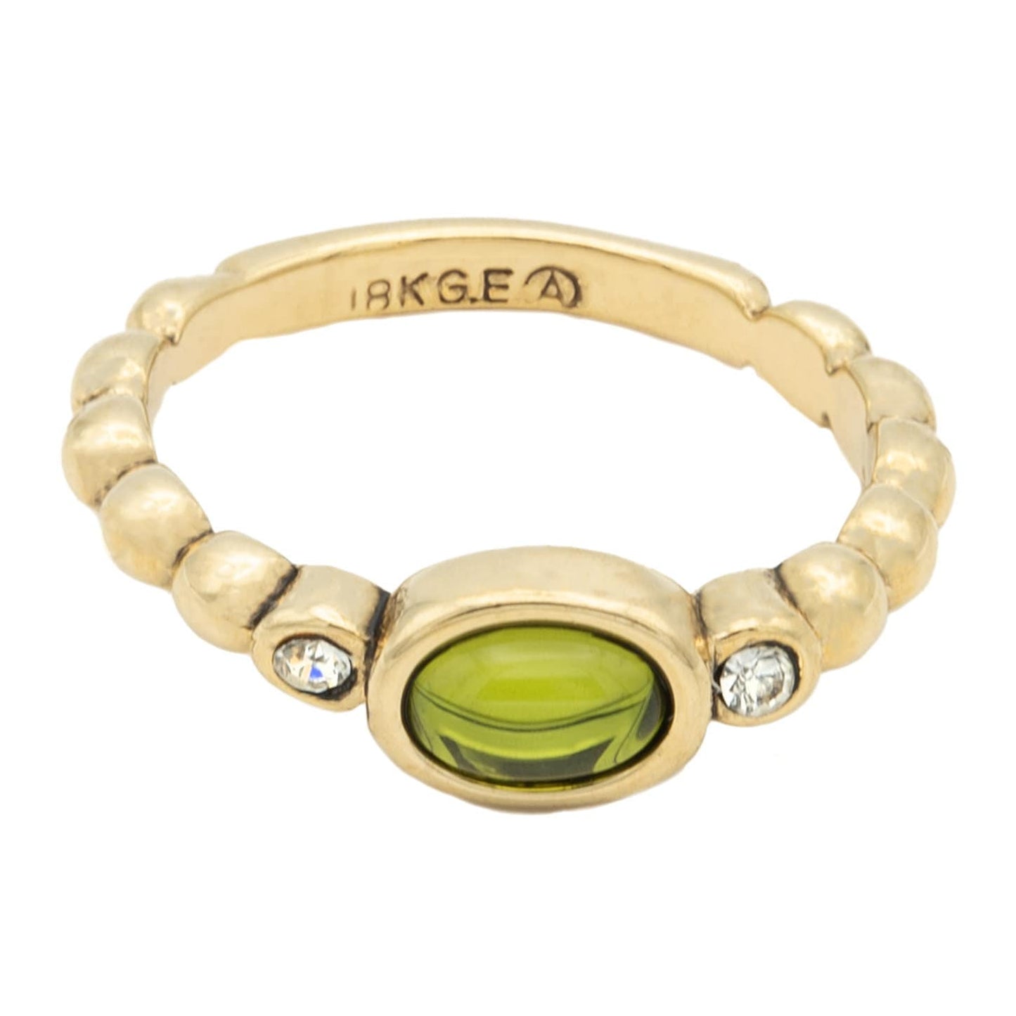 Vintage Ring Peridot Cabochon and Clear Crystal 18kt Gold Antique Womans Ring R2683 - Limited Stock - Never Worn