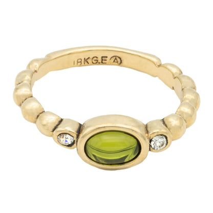 Vintage Ring Peridot Cabochon and Clear Crystal 18kt Gold Antique Womans Ring R2683 - Limited Stock - Never Worn