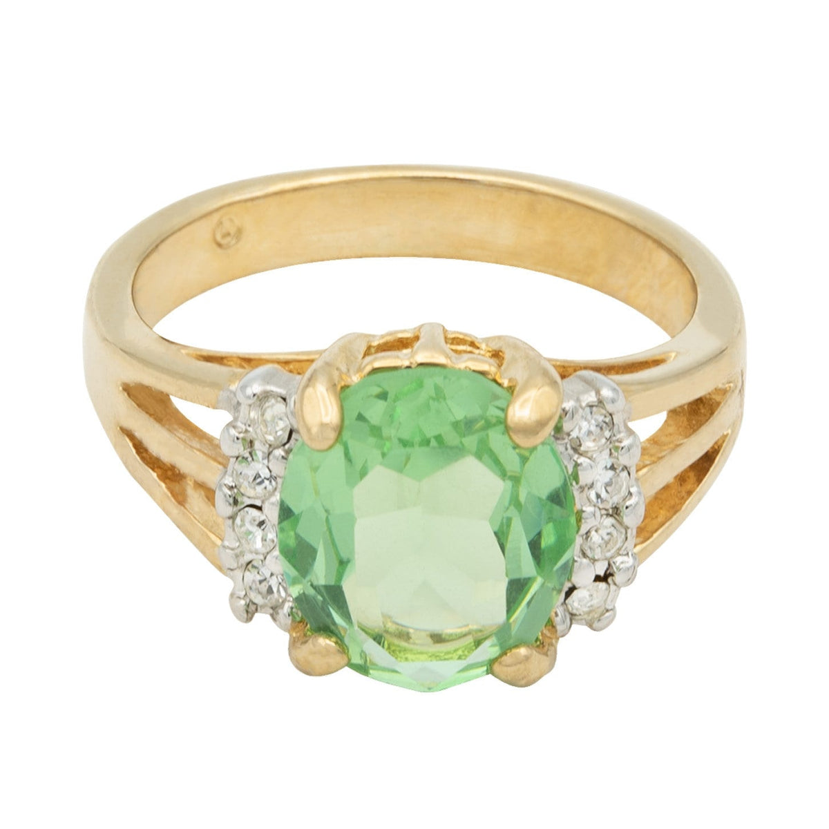 Vintage Ring 1980's Peridot Cubic Zirconia Ring with Clear Crystals 18k Gold Jewelry R1664 - Limited Stock - Never Worn