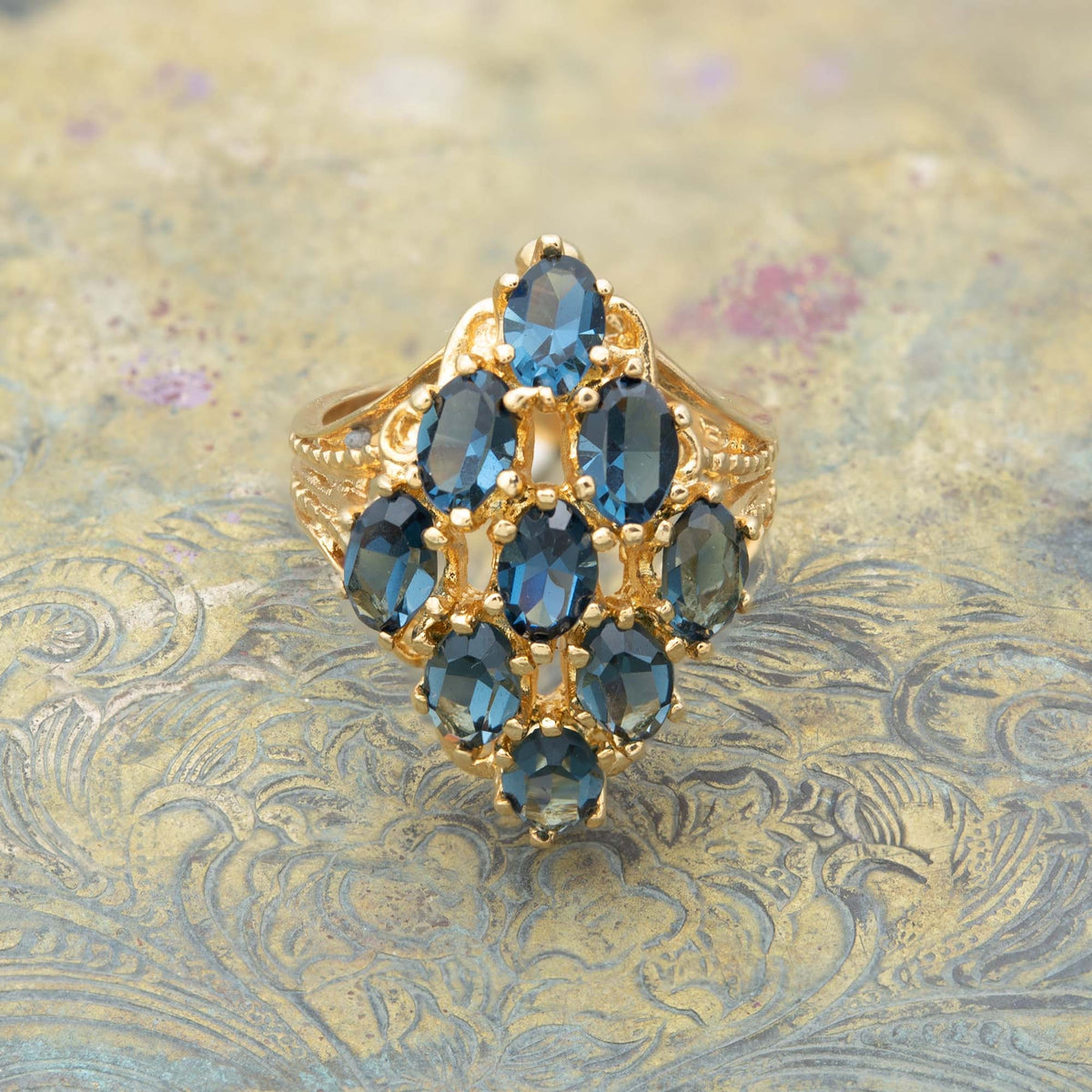 Vintage Ring Sapphire Austrian Crystal Cocktail Ring 18k Gold  R284 - Limited Stock - Never Worn