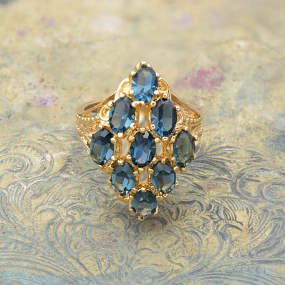 Vintage Ring Sapphire Austrian Crystal Cocktail Ring 18k Gold  R284 - Limited Stock - Never Worn
