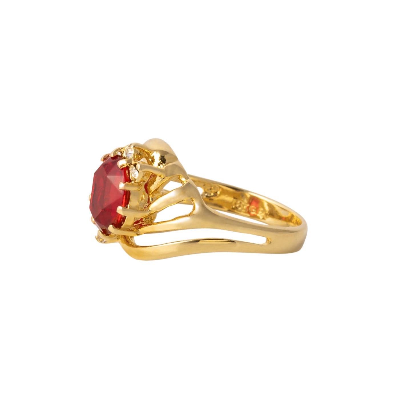Vintage Ruby and Clear Swarovski Crystals 18k Yellow Gold Electroplated Band Made in USA #R1143