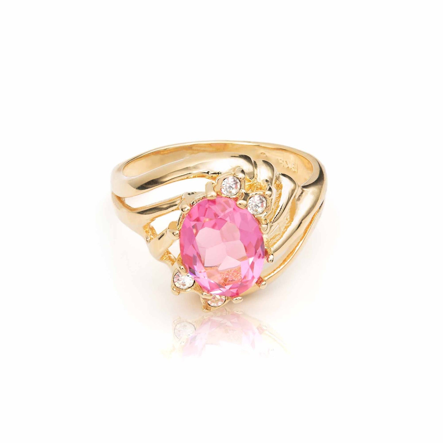 Vintage Ring Pink Tourmaline and Clear Austrian Crystals 18k Gold Antique Womans Jewelry #R1143 - Limited Stock - Never Worn