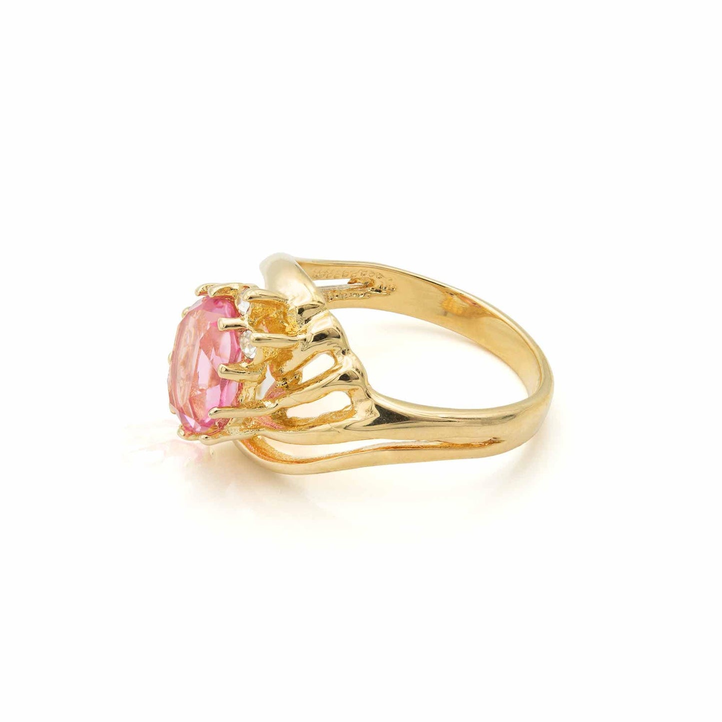 Vintage Ring Pink Tourmaline and Clear Austrian Crystals 18k Gold Antique Womans Jewelry #R1143 - Limited Stock - Never Worn
