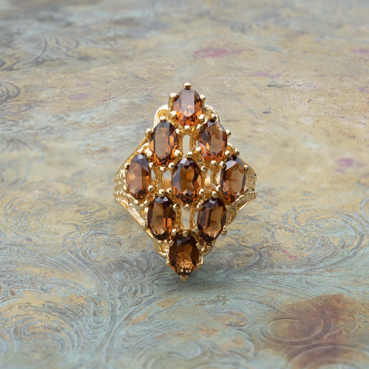 Vintage Ring Smoky Topaz Austrian Crystal Cocktail Ring 18k Antique Gold for Women R284 - Limited Stock - Never Worn