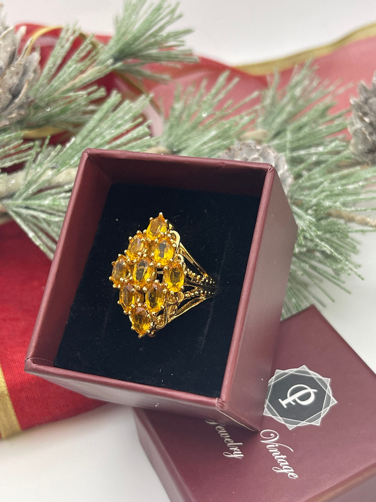 Vintage Ring Light Topaz Austrian Crystal Cocktail Ring 18k Antique Gold  R284 - Limited Stock - Never Worn