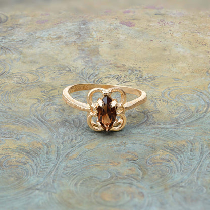Vintage Ring Smoky Topaz Austrian Crystal Ring 18k Gold Made in the USA R586 - Limited Stock - Never Worn
