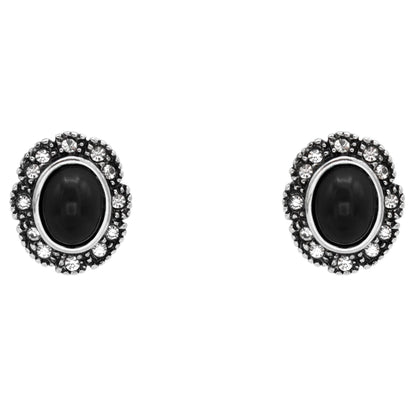 Vintage Black Onyx and Clear Austrian Crystal Post Earrings Antique White Gold Silver Plating Jewelry E2425-OW - Limited Stock - Never Worn