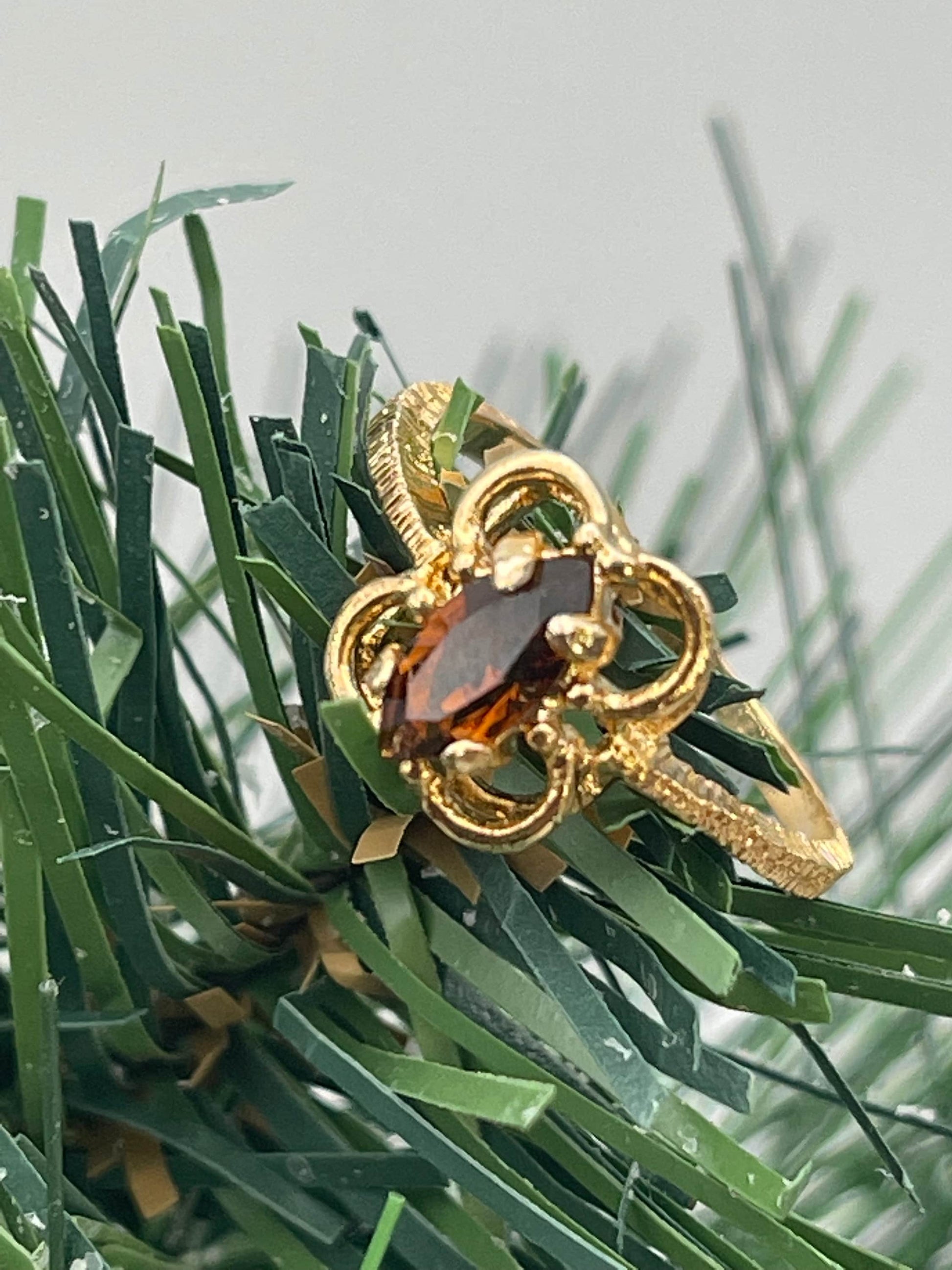 Vintage Ring Smoky Topaz Austrian Crystal Ring 18k Gold Made in the USA R586 - Limited Stock - Never Worn