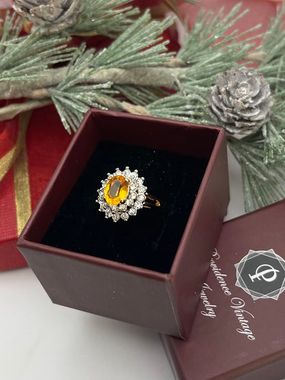 Vintage Ring Light Topaz and Clear Swarovski Crystals 18k Gold Cocktail Ring Antique Topaz Jewelry #R1352 - Limited Stock - Never Worn
