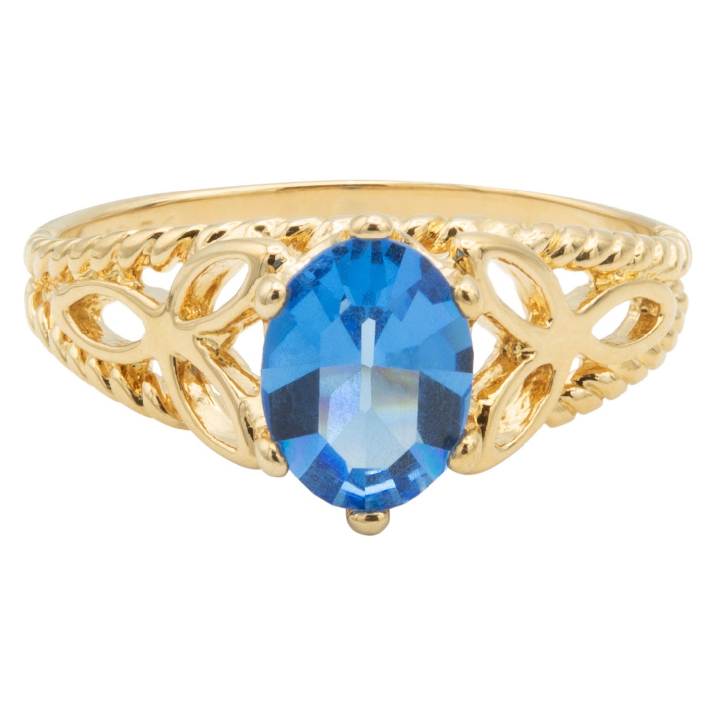 Vintage Ring Blue Sapphire 18k Gold Filigree Cocktail Ring Antique Womans Jewlery Victorian Ornate Rings #R300 - Limited Stock - Never Worn