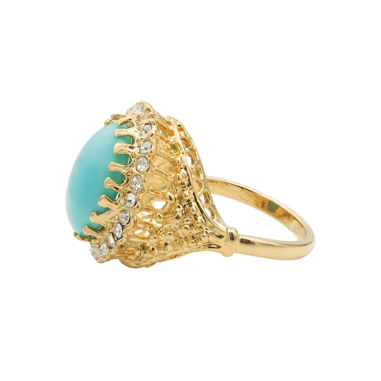 Vintage Ring Turquoise Bead Clear Crystal Ring Edwardian Antique 18k Gold Ring Victorian Womans Jewelry R169 Limited Stock - Never Worn