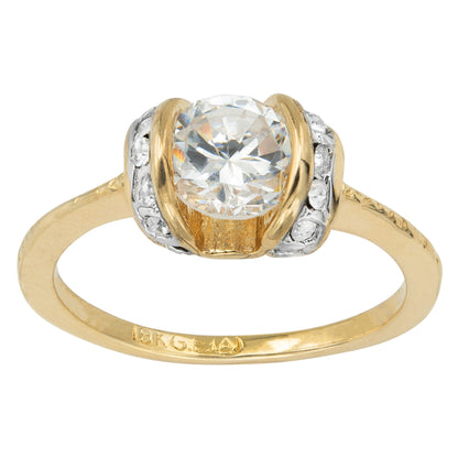 Vintage Ring Cubic Zirconia Solitaire Engagement Style Ring 18KT Gold #R3464 - Limited Stock - Never Worn