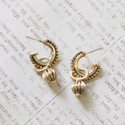Vintage Earrings Oscar De La Renta Antique Gold Tone Textured Hoops with Removable Dangling Charms Womans Handmade Earrings #OS111