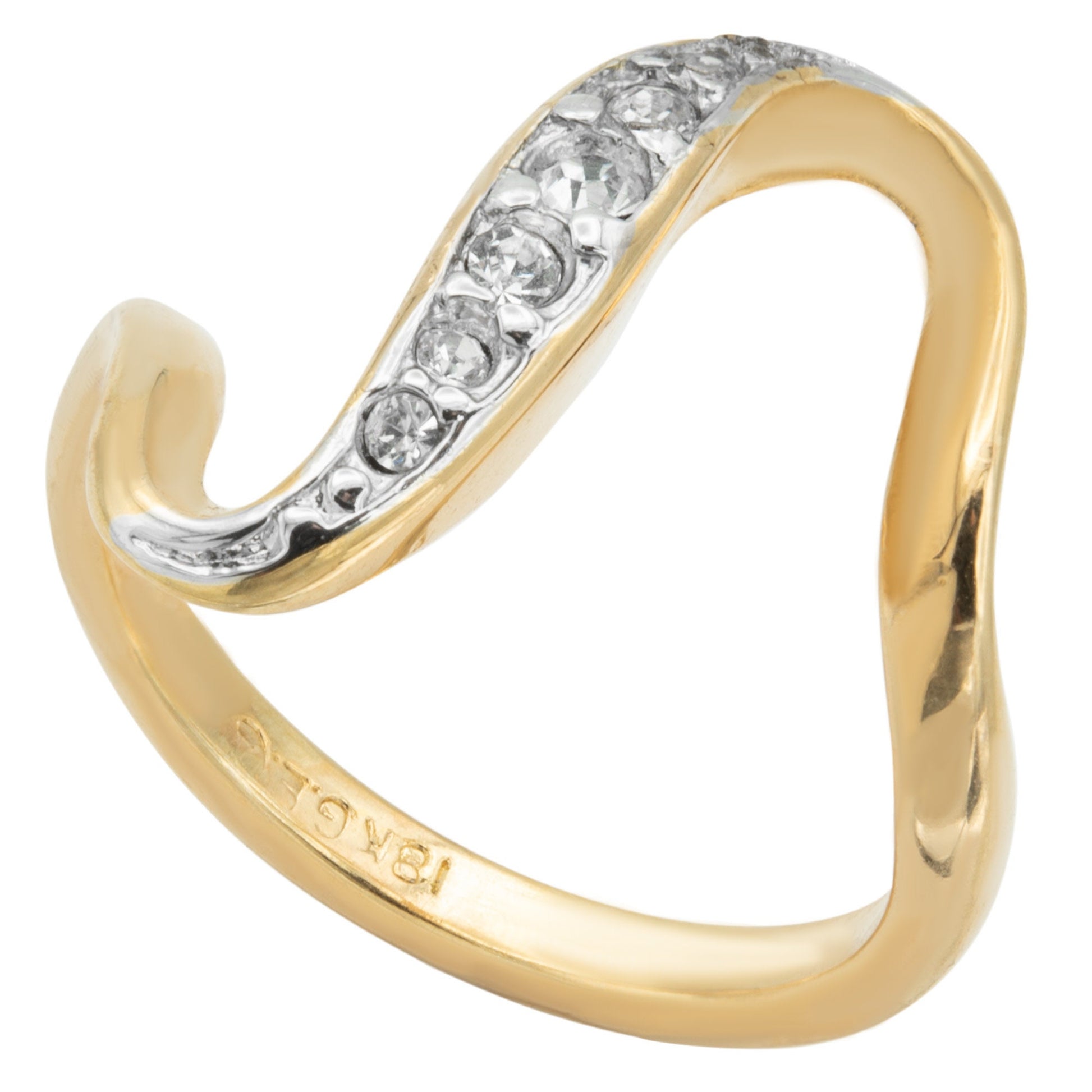 Vintage Ring 1980s Curved Layering Gold Ring Austrian Crystals Antique Womans Jewelry Midcentury Dainty #R4013 - Limited Stock - Never Worn