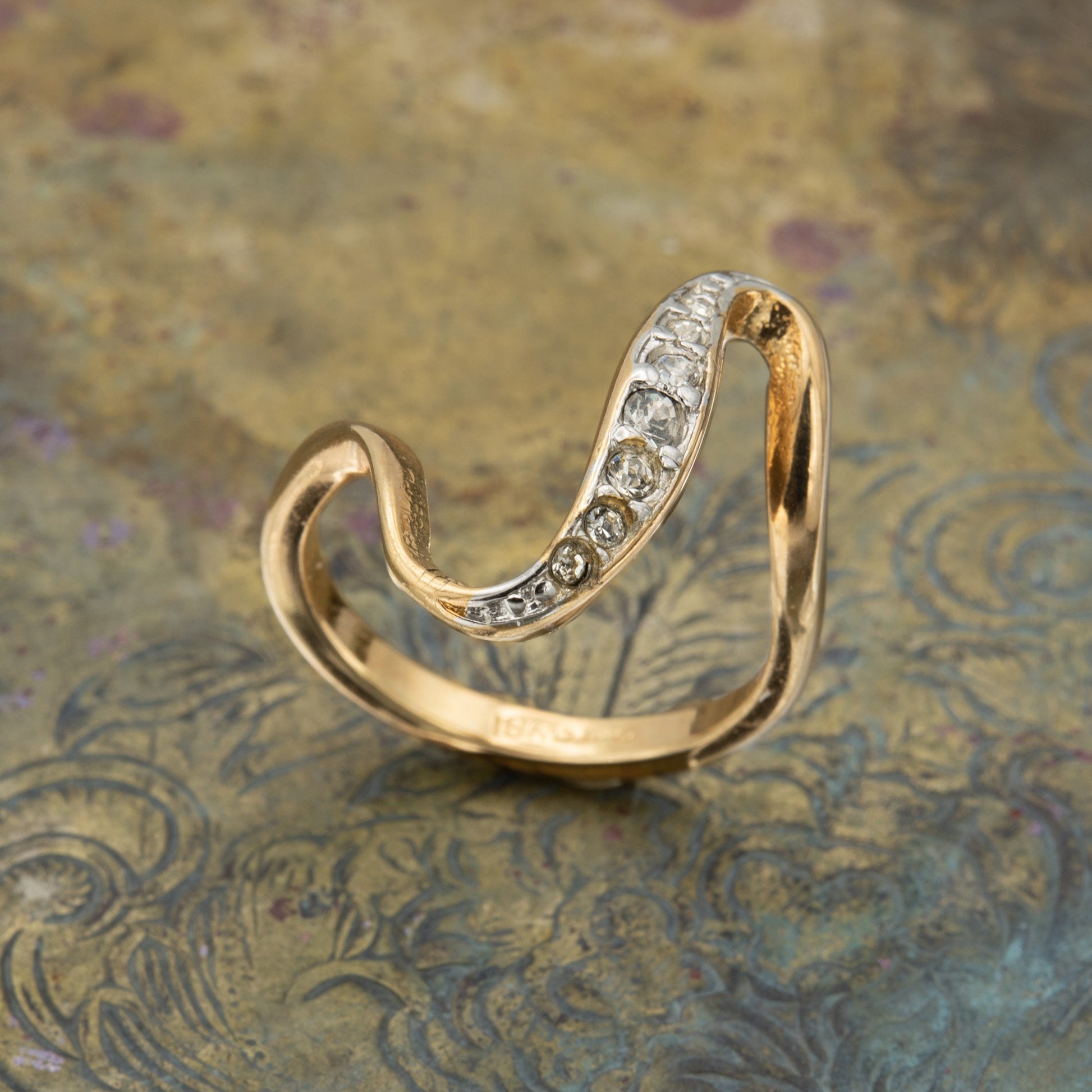 Vintage Ring 1980s Curved Layering Gold Ring Austrian Crystals Antique Womans Jewelry Midcentury Dainty #R4013 - Limited Stock - Never Worn
