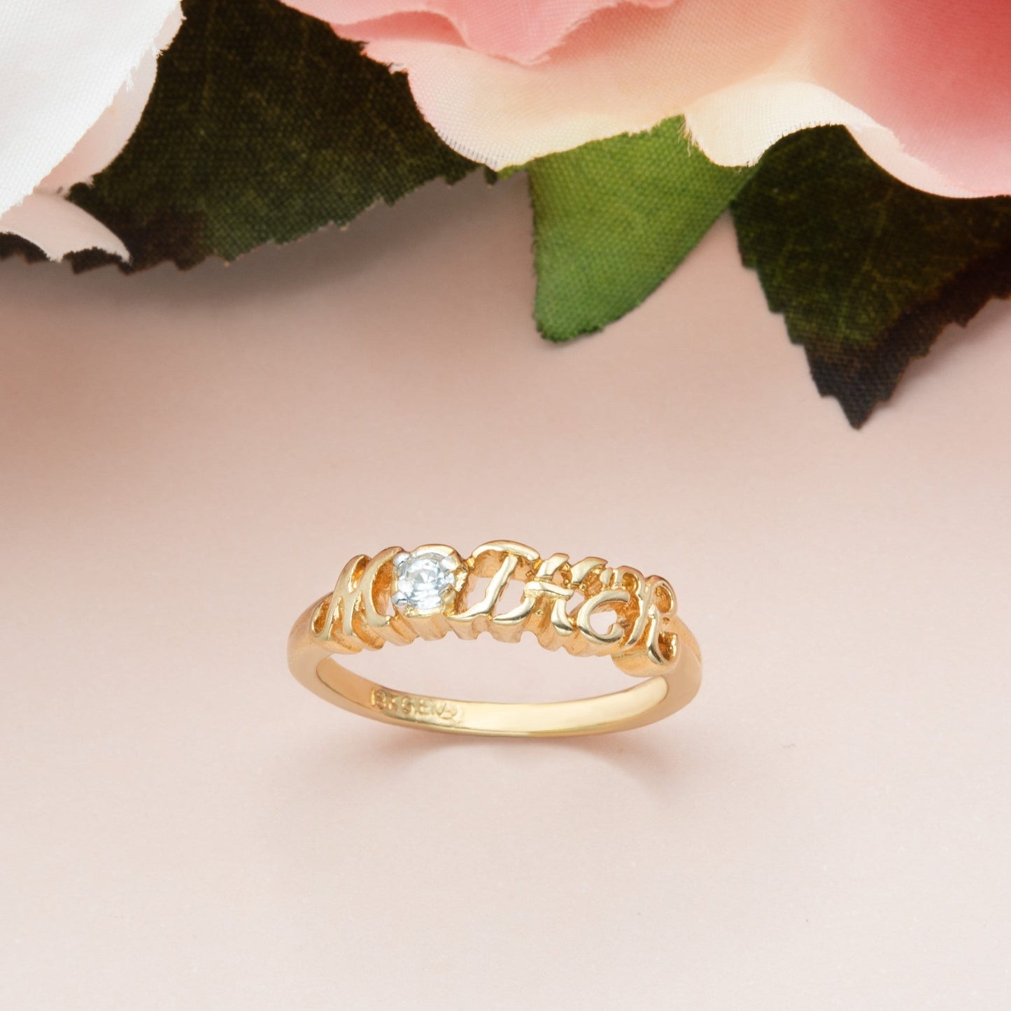 Vintage Ring 1980s Mother Band Ring Clear Cubic Zirconia Mother's Day Gift Antique Womans R3861 Size: 10