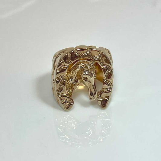 Vintage Mens Nugget Horse in Horseshoe Equestrian Ring 18k Gold Electroplated Handcrafted Made in USA #R2451
