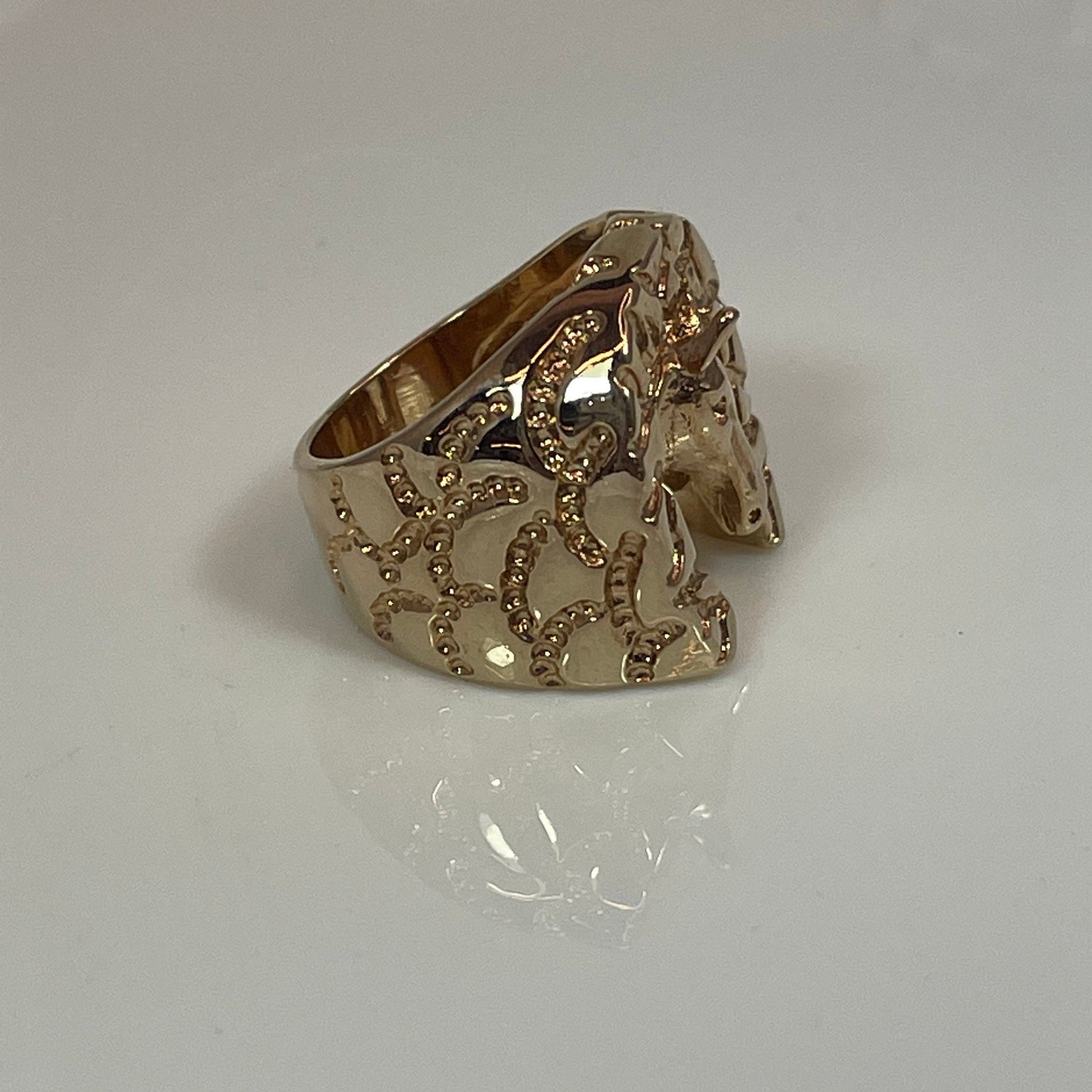 Vintage Mens Nugget Horse in Horseshoe Equestrian Ring 18k Gold Electroplated Handcrafted Made in USA #R2451