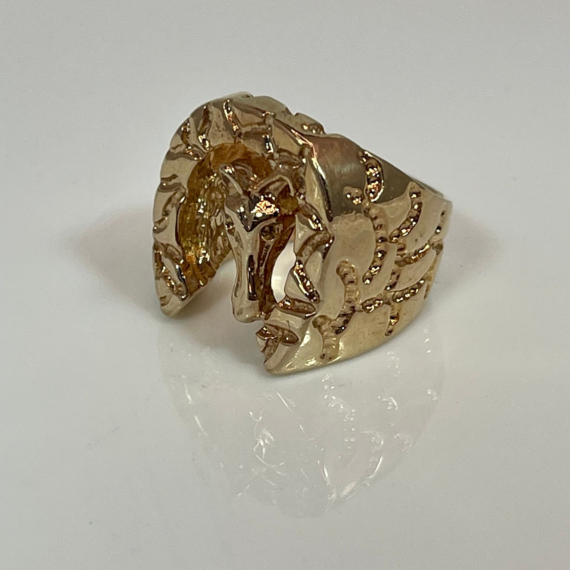 Vintage Mens Nugget Horse in Horseshoe Equestrian Ring 18k Gold Electroplated Handcrafted Made in USA #R2451