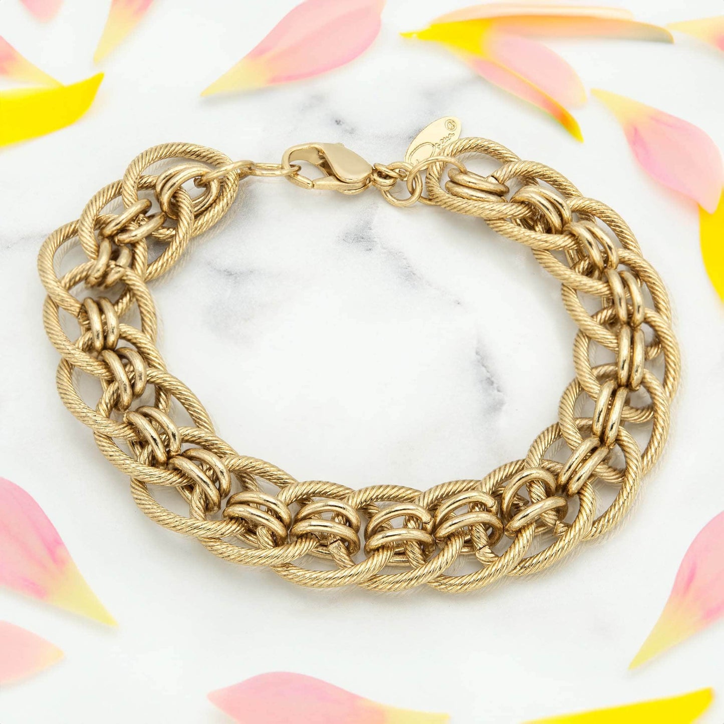 Vintage Oscar De La Renta Stamped Gold 8 Inch Textured Links Bracelet Designer Antique Jewelry OS131 - Limited Stock - Never Worn