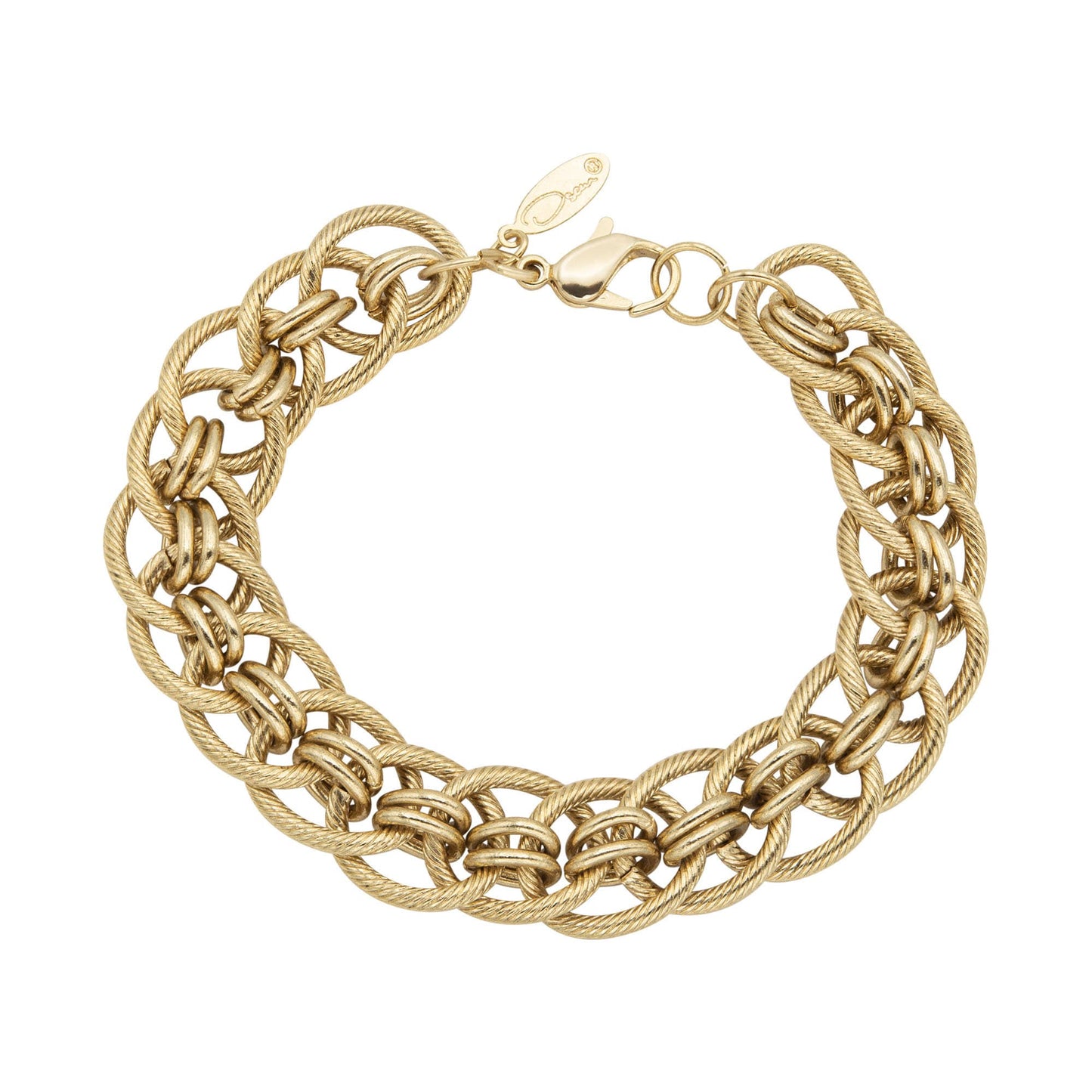 Vintage Oscar De La Renta Yellow or White Gold 8 Inch Textured Links Bracelet Designer Antique Jewelry