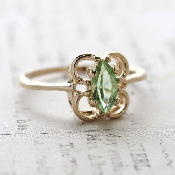 Vintage Ring Peridot Austrian Crystal Ring 18k Gold Antique Womans Handmade Jewelry Peridot Vintage Ring R586 - Limited Stock - Never Worn