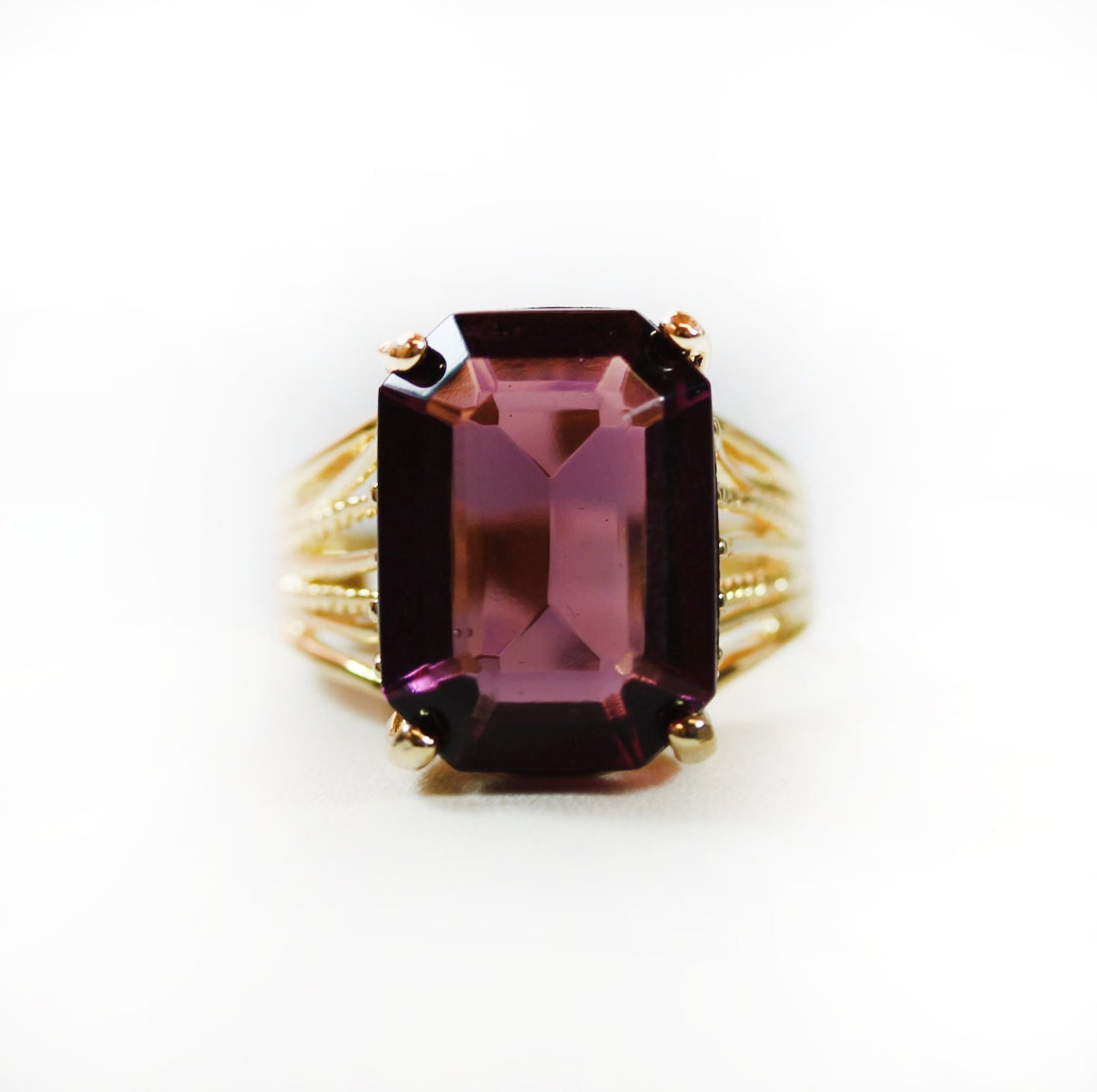Vintage Ring 1970s 18k Gold Cocktail Ring Amethyst Swarovski Crystal Antique Womans Jewelry Handmade Ring #R694 - Limited Stock - Never Worn