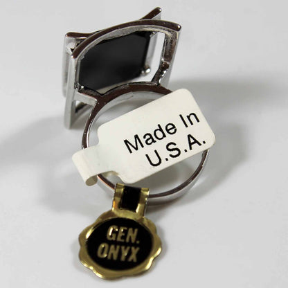 Vintage Ring 1970s Genuine Onyx Rhodium Plated Silver Tone Cocktail Ring  #R327 - Limited Stock - Never Worn