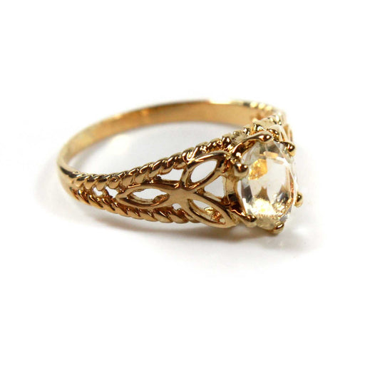Vintage Clear Austrian Crystal 18k Gold Electroplated Filigree Cocktail Ring - Made in USA jewelry image 1