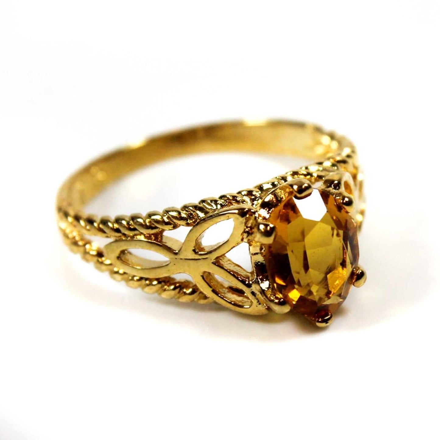 Vintage Brown Topaz Austrian Crystal Filigree Cocktail Ring - 18k Gold Electroplated jewelry image 1