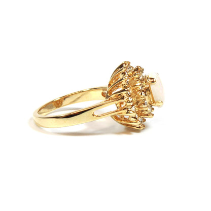 Vintage Ring Genuine Opal with Clear Swarovski Crystals 18k Gold Cocktail Ring Antique Womans Jewelry #R1352 - Limited Stock - Never Worn
