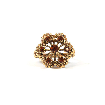 Vintage Ring Citrine Swarovski Crystals Filigree Style Antique 18k Gold Womans Jewelry #R103 - Limited Stock - Never Worn