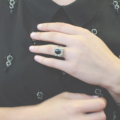Vintage Ring Genuine Onyx Ring Clear Swarovski Crystals 18k White Gold Silver Plated #R199 - Limited Stock - Never Worn