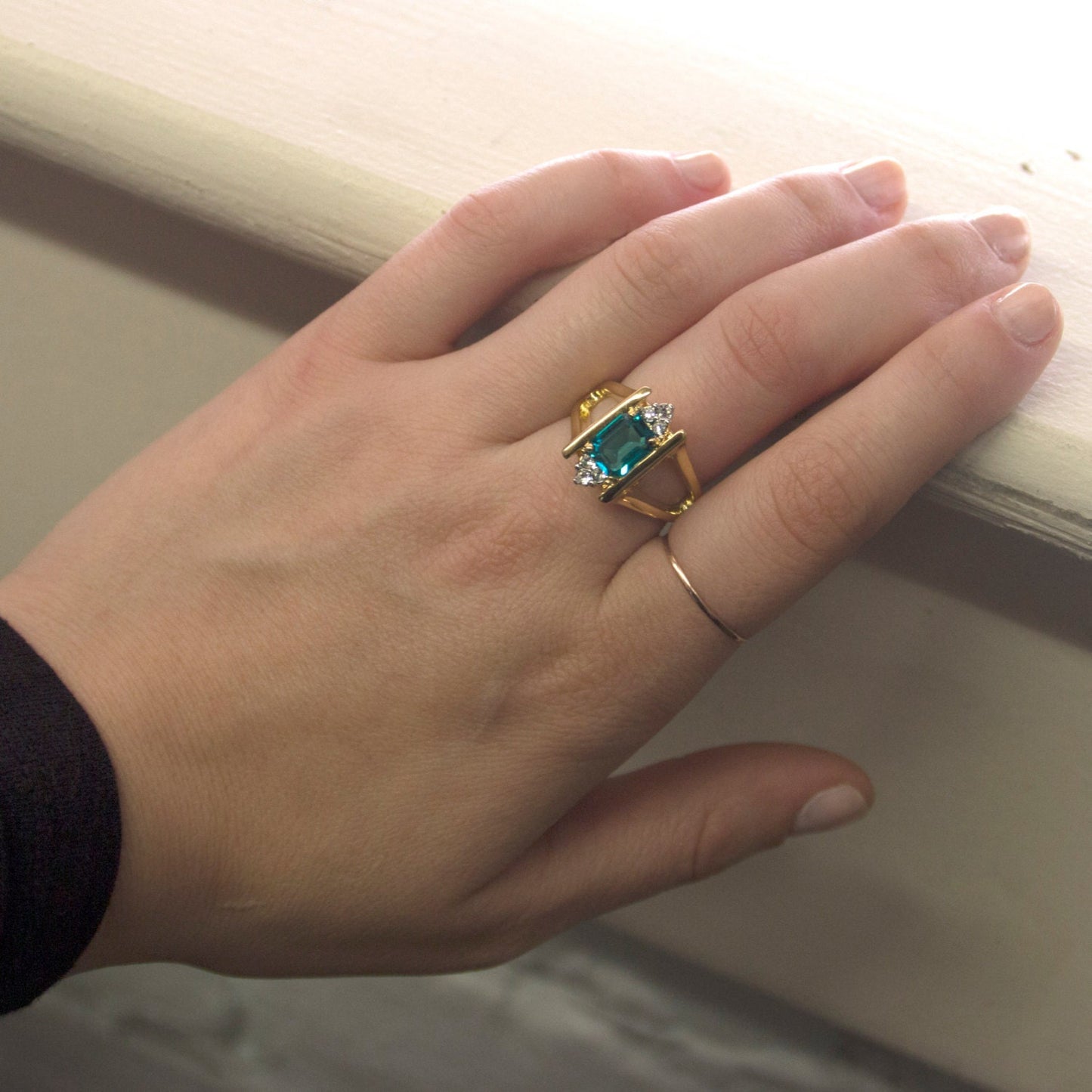 Vintage 1980s Zircon and Clear Swarovski Crystals 18k Gold December Birthstone Ring Antique Womans Jewelry #R1747