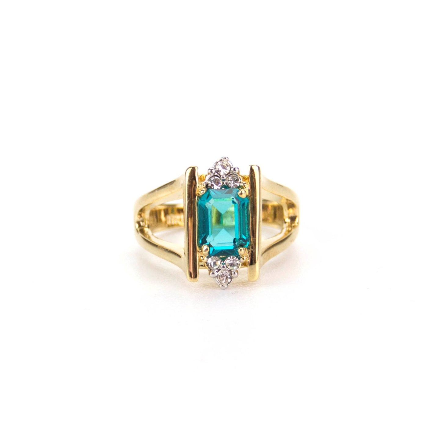 Vintage 1980s Zircon and Clear Swarovski Crystals 18k Gold December Birthstone Ring Antique Womans Jewelry #R1747