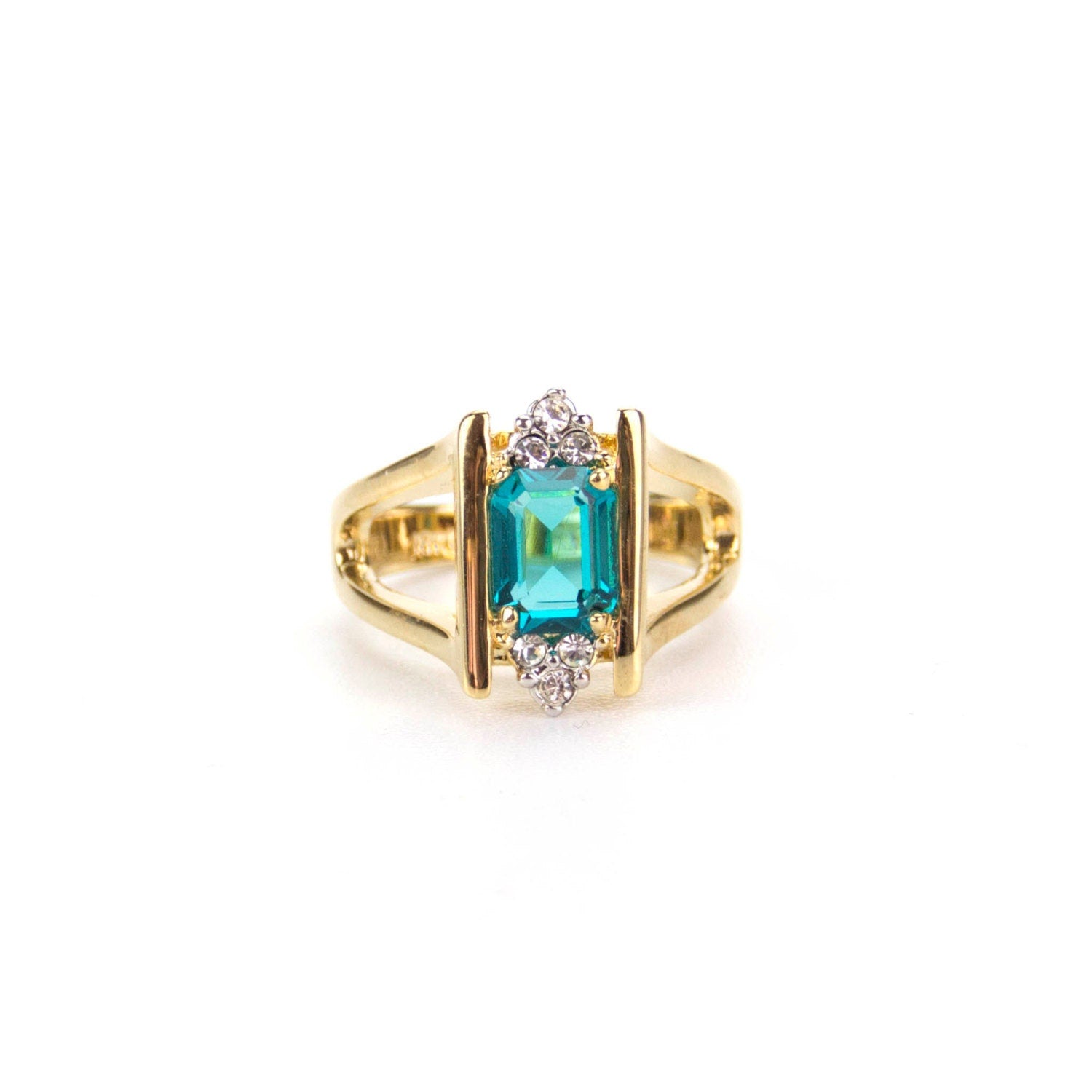 Vintage 1980s Zircon and Clear Swarovski Crystals 18k Gold December Birthstone Ring Antique Womans Jewelry #R1747