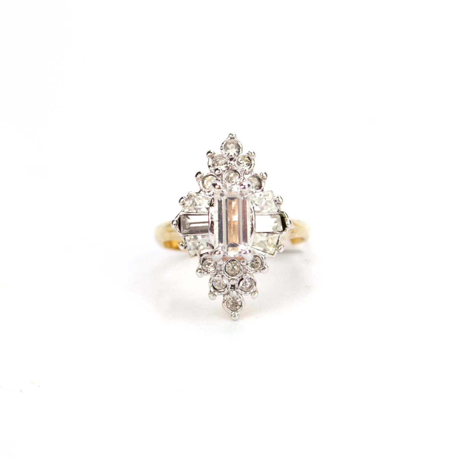Vintage Ring Jewelry Clear Crystal Cocktail Ring 18k Gold Antique Handmade Engagement Women Jewlery R2001 - Limited Stock - Never Worn