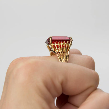 Vintage Ring 1970s Ruby Austrian Crystal 18k Gold Cocktail Ring #R694 - Limited Stock - Never Worn