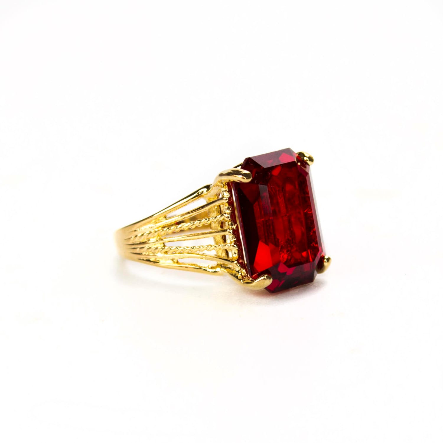 Vintage Ring 1970s Ruby Austrian Crystal 18k Gold Cocktail Ring #R694 - Limited Stock - Never Worn