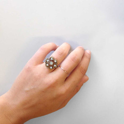 Women's Vintage Ring Filigree with Pinfire Opals 18k Gold Edwardian Style Womans Jewelry Antique Ring  #R103 - Limited Stock - Never Worn