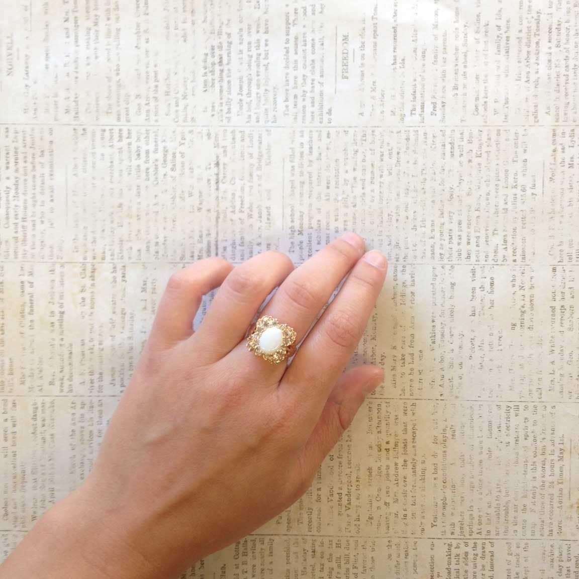 Vintage Ring Genuine Opal and Clear Swarovski Crystals 18k Gold Victorian Style Cocktail Ring #R199 - Limited Stock - Never Worn